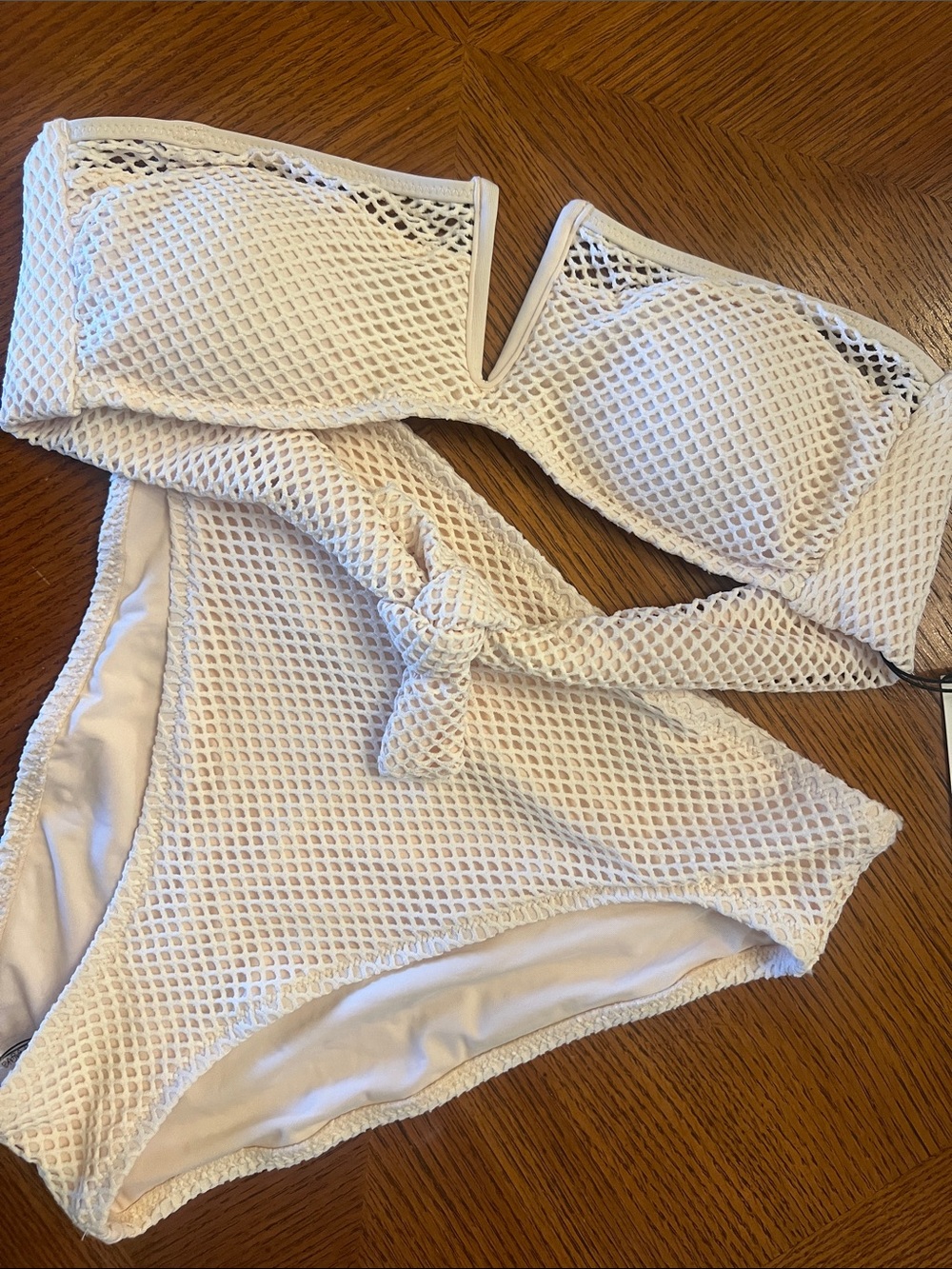 Amazing Off White Mesh Bandeau Bikini Set - Women size small B14